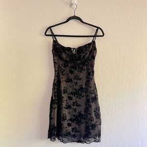 Shein Lined Mesh Velvet Floral Elegant Black Slip Mini Dress Womens Size Small